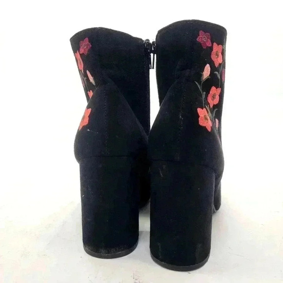 Floral Suede Chunky Block Heel Shootie Booties - 9 - Picture 3 of 11
